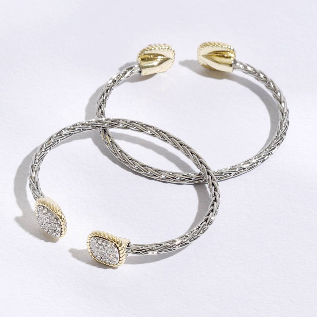 CZ Square Edge Designed Braided Bangle Bracelet