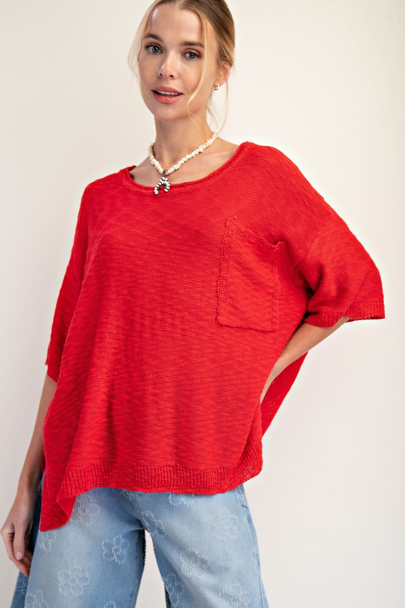 RED LOOSE KNIT SWEATER TUNIC