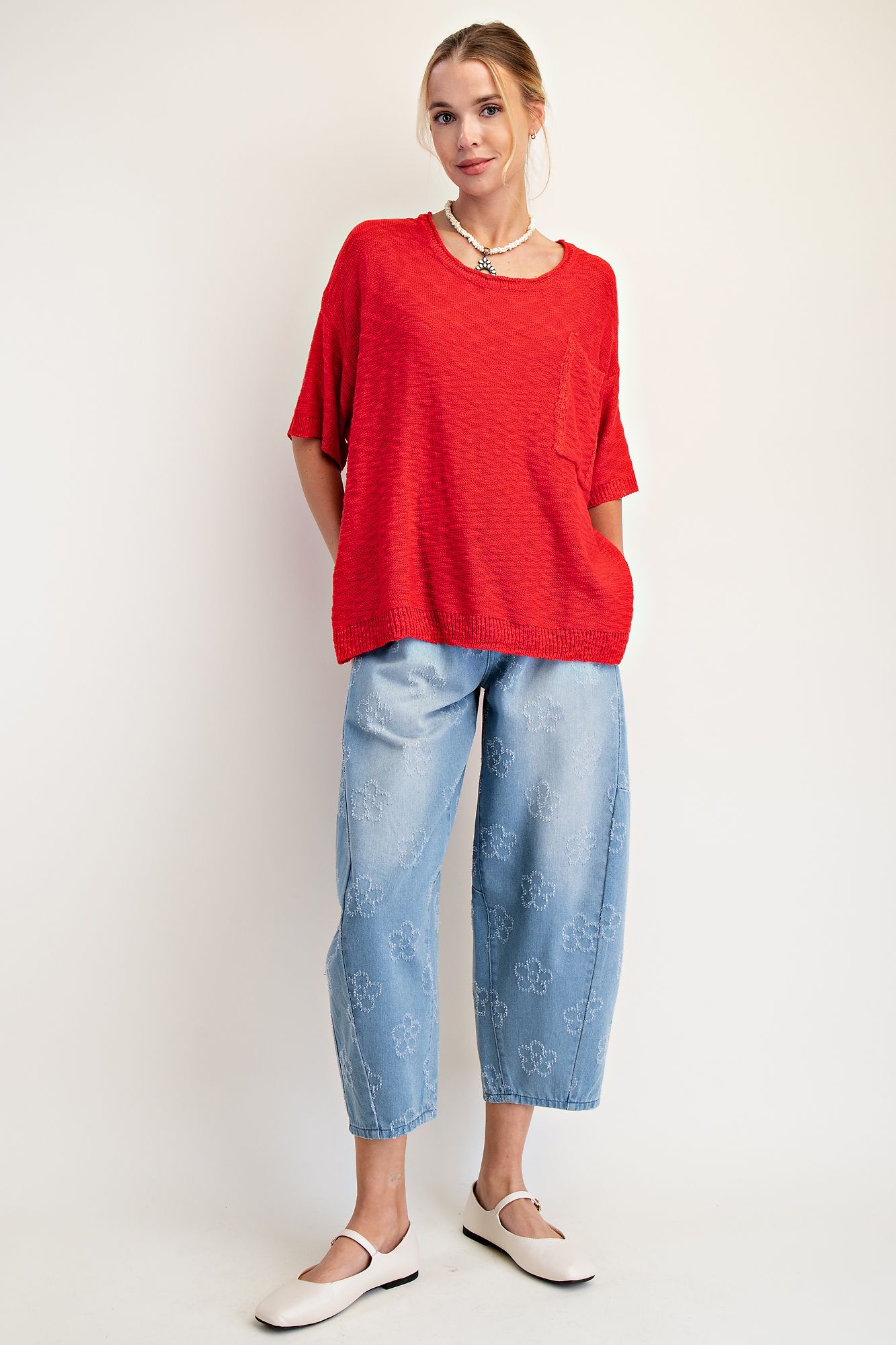 RED LOOSE KNIT SWEATER TUNIC