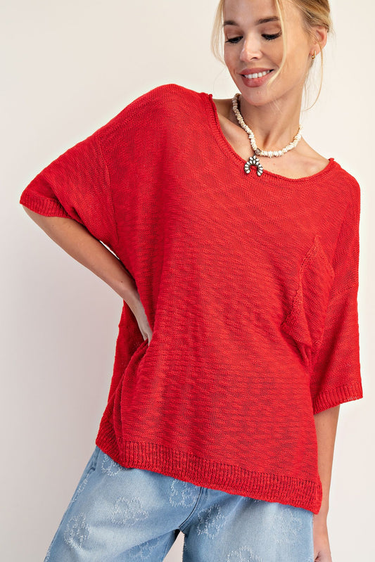 RED LOOSE KNIT SWEATER TUNIC