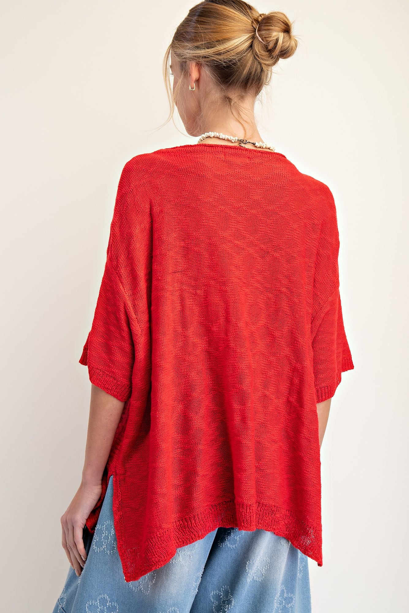 RED LOOSE KNIT SWEATER TUNIC