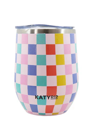 MULTICOLORED CHECKERED STAINLESS STEEL WINE TUMBLER