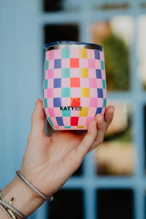 MULTICOLORED CHECKERED STAINLESS STEEL WINE TUMBLER
