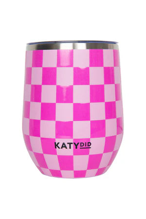 PINK CHECKER STEMLESS WINE TUMBLER