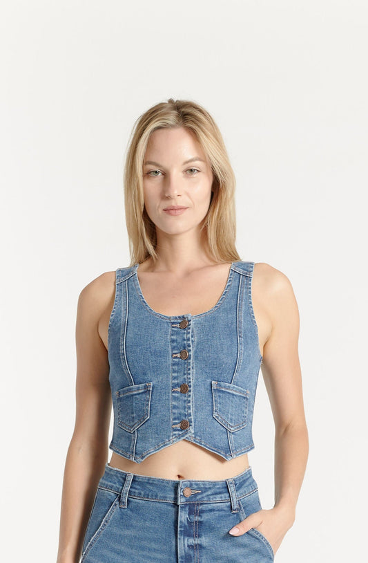 BUTTON FRONT DENIM VEST